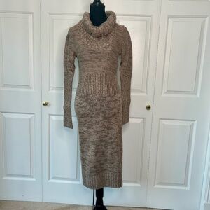 Moda International Brown & Cream Sweater Dress with Cowl Neck Size M